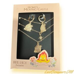 Studio Ghibli Howl's Moving Castle Calcifer Earring & Necklace Set